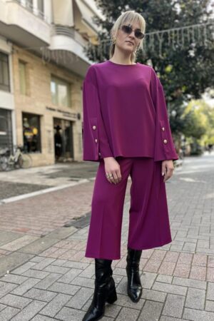 Γυναικεία Gold-Button Μπλούζα-Magenta