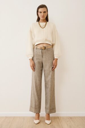 Γυναικείο Herringbone Παντελόνι-Μπεζ