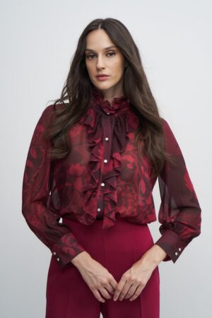 Γυναικείο Ruffle Πουκάμισο-Μπορντό