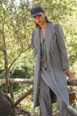 Γυναικείο Stripped n' Fringed Πανωφόρι-Γκρι