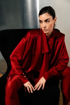 Γυναικείο Camellia Satin Πουκάμισο-Κόκκινο