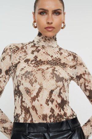 Γυναικείο Keisi Tulle Top Snake Print-Μπέζ