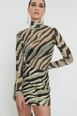 Γυναικείο Keisi Tulle Top Zebra Print-Λαδί