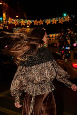 Γυναικεία Μπλούζα Velvetlace Detailed-Εμπριμέ