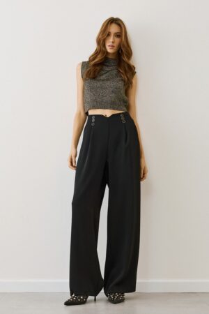 Γυναικεία Gold Button Παντελόνα-Mαύρο