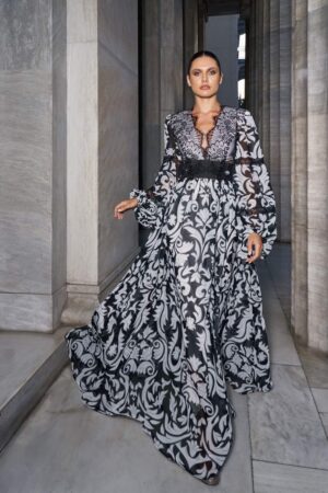 Γυναικείο Maxi Aerial Φόρεμα-Ασπρόμαυρο