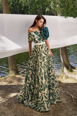 Γυναικείο Maxi Flora Φόρεμα-Πράσινο
