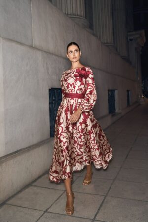 Γυναικείο Midi Floral Φόρεμα-Κόκκινο