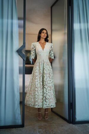 Γυναικείο 3D Floral Midi Φόρεμα-Μέντα