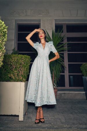 Γυναικείο Midi Lace Φόρεμα-Σιέλ