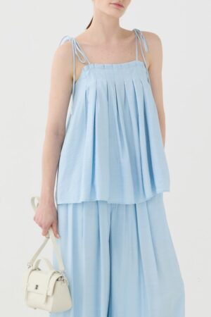 Γυναικεία Tie Strap Pleated Μπλούζα-Σιελ