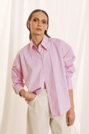 Γυναικείο Stripped Regular Fit Πουκάμισο-Ροζ