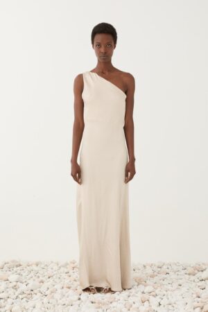 Γυναικείο Maxi Twisted Strap Satin Φόρεμα-Μπεζ