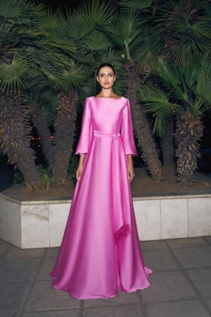 Γυναικείο Maxi Satin Flow Φόρεμα-Φούξια