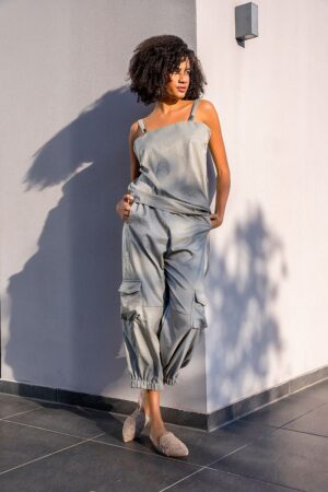 Γυναικείο Cargo Satin Παντελόνι-Λαδί