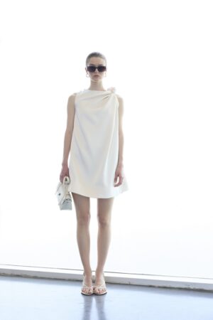 Γυναικείο Bow Shoulder Sack Mini Φόρεμα-Εκρού