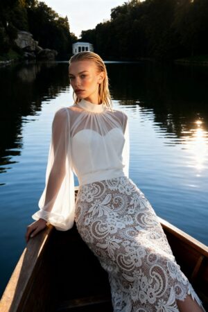 Γυναικείο Top And Lace Skirt Σετ-Λευκό