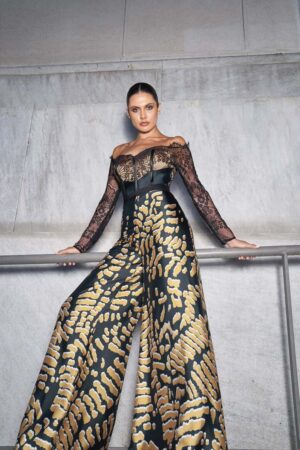 Γυναικεία Golden Satin And Lace Ολόσωμη Φόρμα-Mαύρο