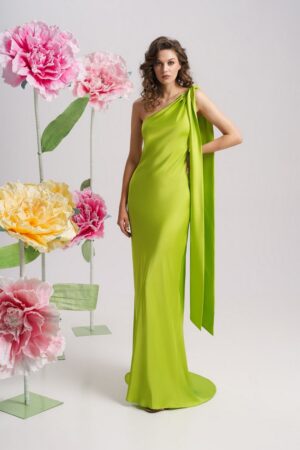 Γυναικείο Maxi Mermaid One Shoulder Φόρεμα-Lime