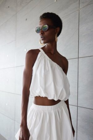 Γυναικείο Poplin Crop Top-Λευκό