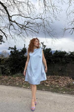 Γυναικείο Bow Shoulder Sack Mini Φόρεμα-Σιελ