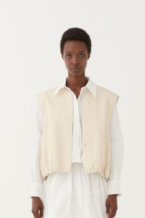 Γυναικείο Εco Leather Γιλέκο-Εκρού