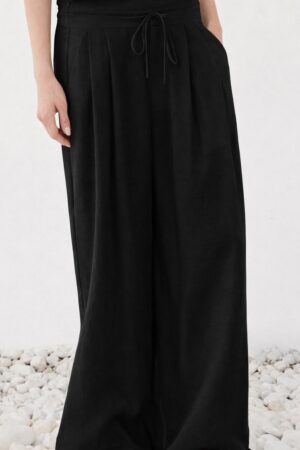 Γυναικεία Flowy Tie Παντελόνα-Μαύρο