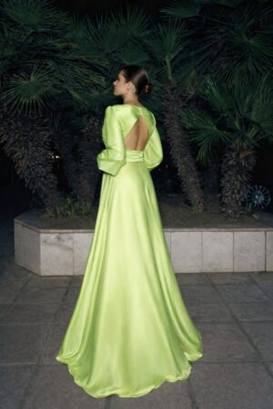 Γυναικείο Maxi Satin Flow Φόρεμα-Lime