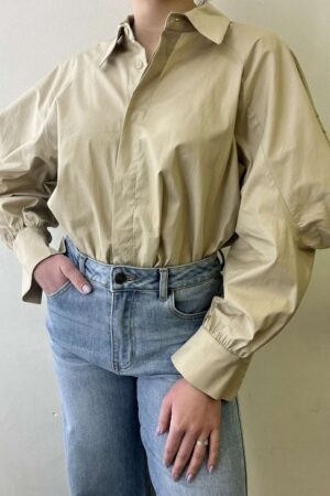 Γυναικείο Designed Sleeve Πουκάμισο-Μπεζ