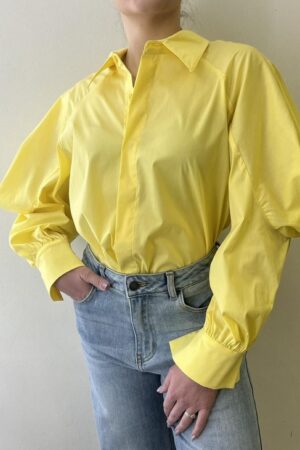 Γυναικείο Designed Sleeve Πουκάμισο-Κίτρινο