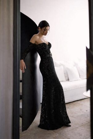 Γυναικείο Maxi Φόρεμα Lace-Μαύρο