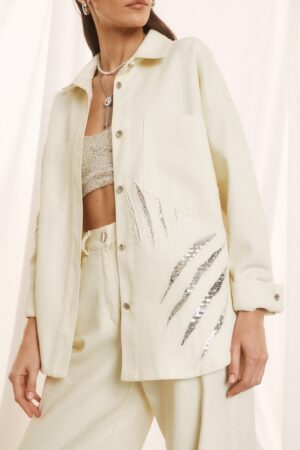 Γυναικείο Οvershirt Glam Detail Jacket-Εκρού