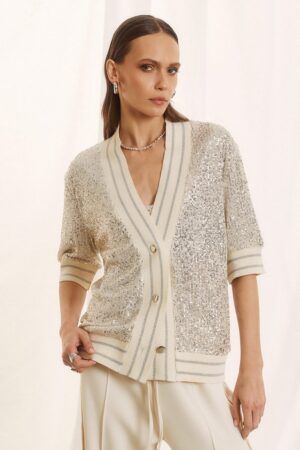 Γυναικεία Sequin Ζακέτα-Ασημί