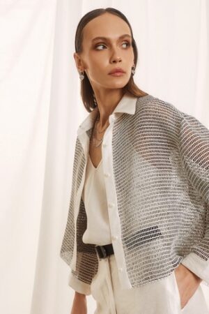 Γυναικείο Mesh Πουκάμισο/Ζακέτα-Aσπρόμαυρο