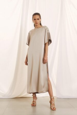 Γυναικείο Two Tone Epaulette Φόρεμα-Μπεζ