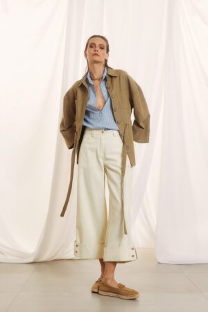 Γυναικείο Crop With Buttons Παντελόνι-Eκρού