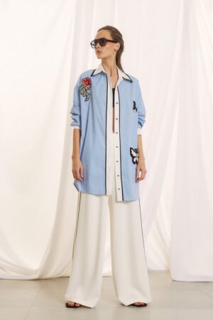 Γυναικεία Stripped with Patches Πουκαμίσα-Σιέλ