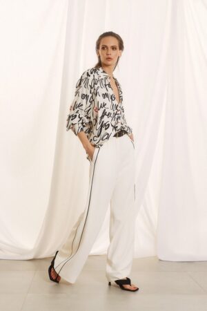 Γυναικεία Elastic Waist Side Stripe Παντελόνα-Εκρού