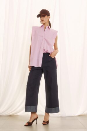 Γυναικείο Αμάνικο Stripped Πουκάμισο-Ροζ