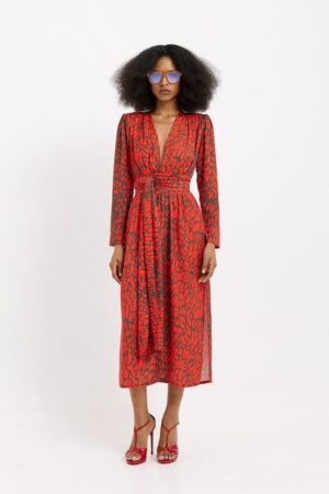 Γυναικείο Satin Leopard Vittoria Φόρεμα-Κόκκινο