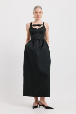 Γυναικείο Maxi Taffeta With Bow Φόρεμα-Μαύρο