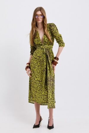 Γυναικείο Satin Leopard Vittoria Φόρεμα-Πράσινο