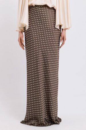 Γυναικεία Maxi Satin Polca Dot Φούστα-Καφέ
