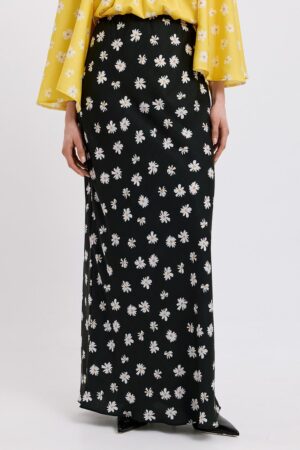 Γυναικεία Maxi Satin Floral Φούστα-Μαύρο