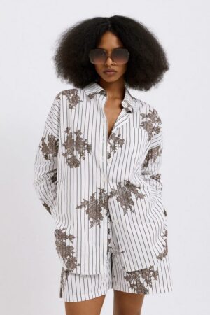 Γυναικείο Stripped and Floral Πουκάμισο-Λευκό
