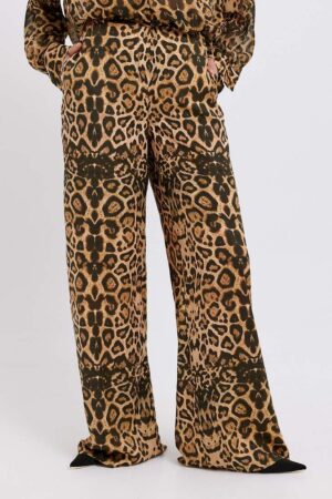 Γυναικεία Satin Elastic With Hem Παντελόνα-Animal Print