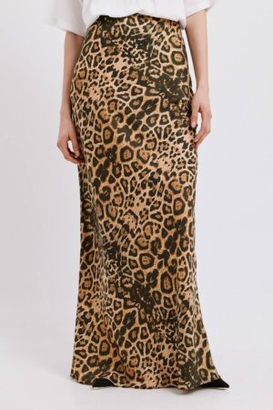 Γυναικεία Maxi Satin Leopard Φούστα-Animal Print