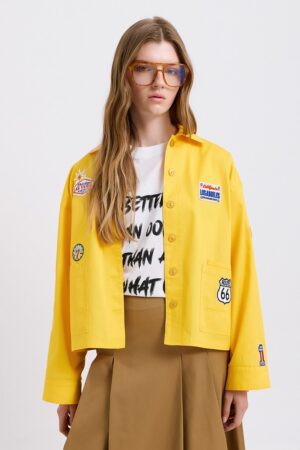 Γυναικείο Slim Fit Canvas Jacket With Patches-Κίτρινο