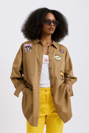 Γυναικείο Oversize Canvas Jacket With Patches-Μπεζ