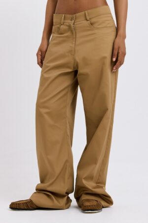 Γυναικείο Highwaist Wide Leg Canvas Παντελόνι-Μπεζ